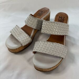 Miz Mooz Aquamarine Blue Genna Leather Woven Heeled Sandal Slip On Cork Size 39